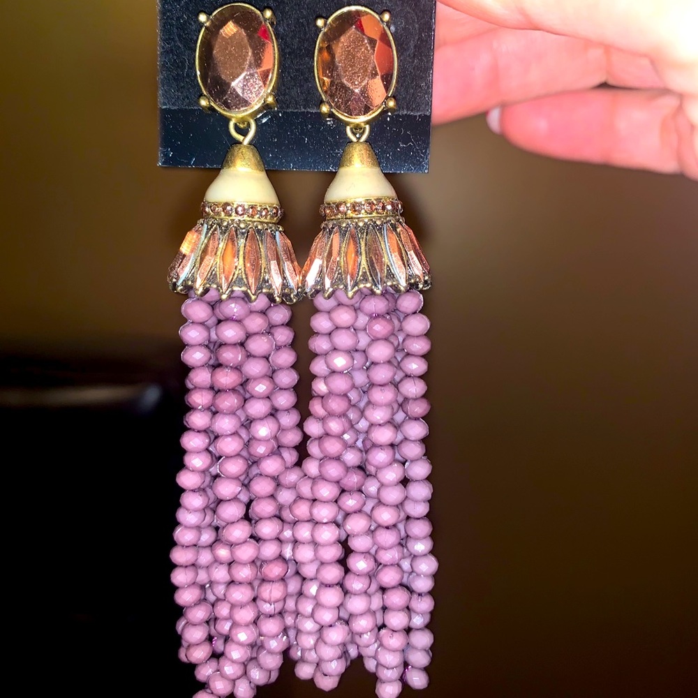 Lavender mauve beaded chandelier earrings